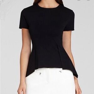 BCBGMAXAZRIA Black Peplum Top Short Sleeve Career‎ Casual Work Office